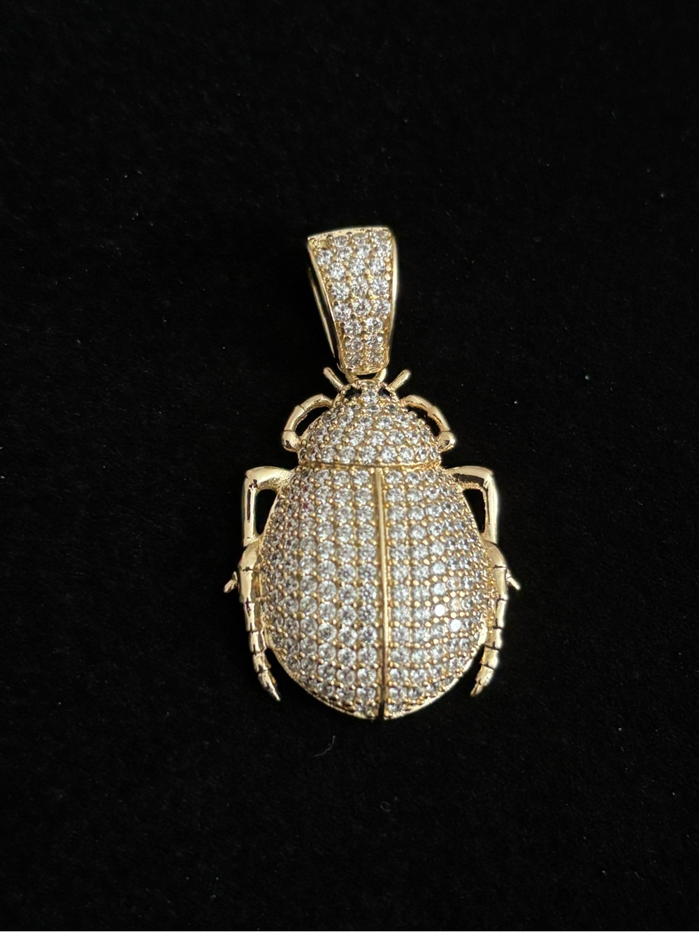 Gold Plated Pave Beetle Pendant